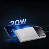 Powerbank 10000mAh USB-A USB-C ar displeja kabeli 22.5W - balts