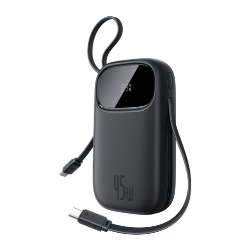 Powerbank 20000mAh USB-A USB-C ar displeju un 2 iebūvētiem kabeļiem 45W - melns
