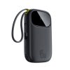 Powerbank 20000mAh USB-A USB-C ar displeju un 2 iebūvētiem kabeļiem 45W - melns