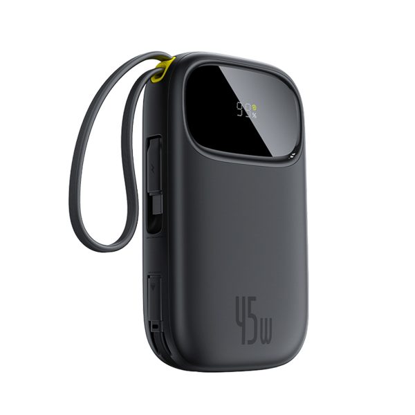 Powerbank 20000mAh USB-A USB-C ar displeju un 2 iebūvētiem kabeļiem 45W - melns