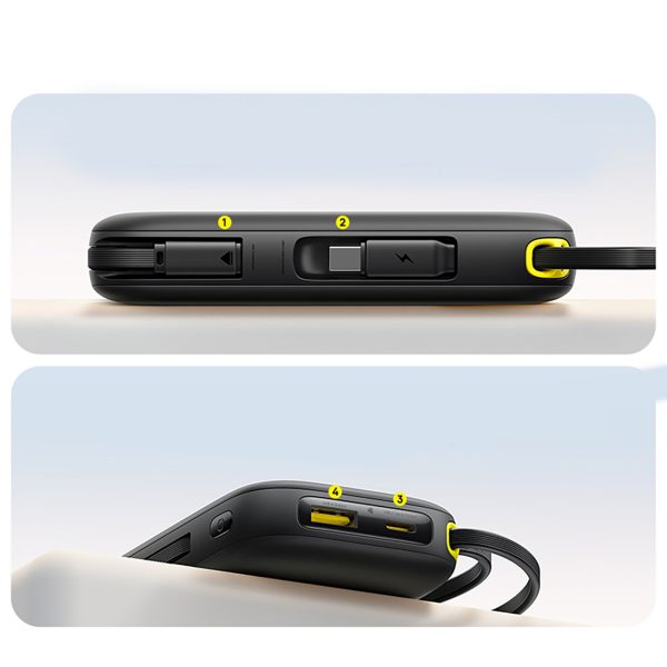 Powerbank 20000mAh USB-A USB-C ar displeju un 2 iebūvētiem kabeļiem 45W - melns