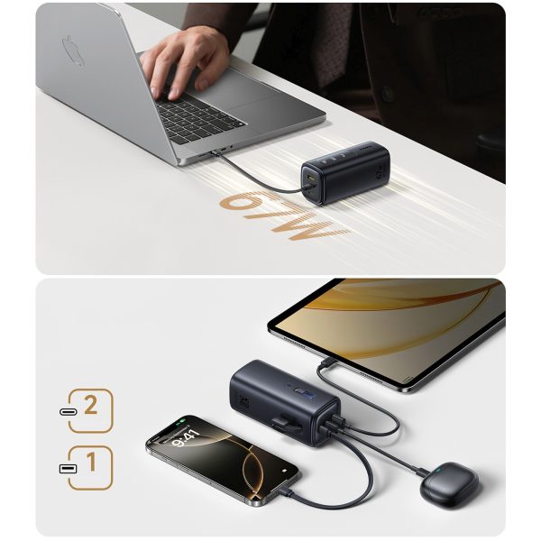 Powerbank 20000mAh USB-A USB-C ar Wi-Fi 67W - melns
