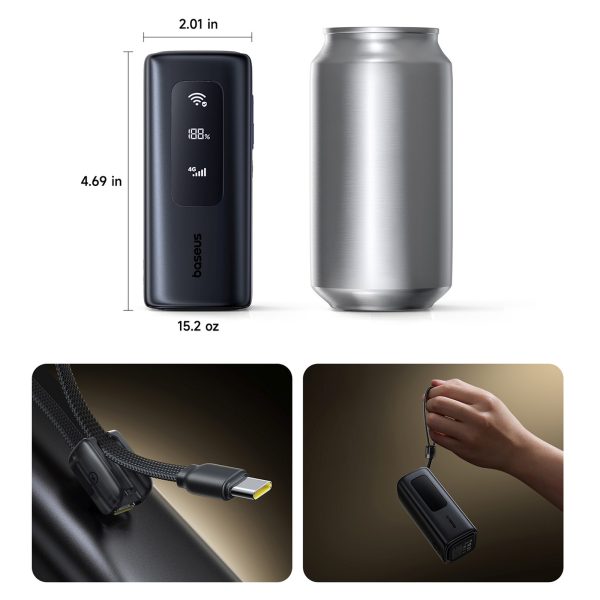 Powerbank 20000mAh USB-A USB-C ar Wi-Fi 67W - melns