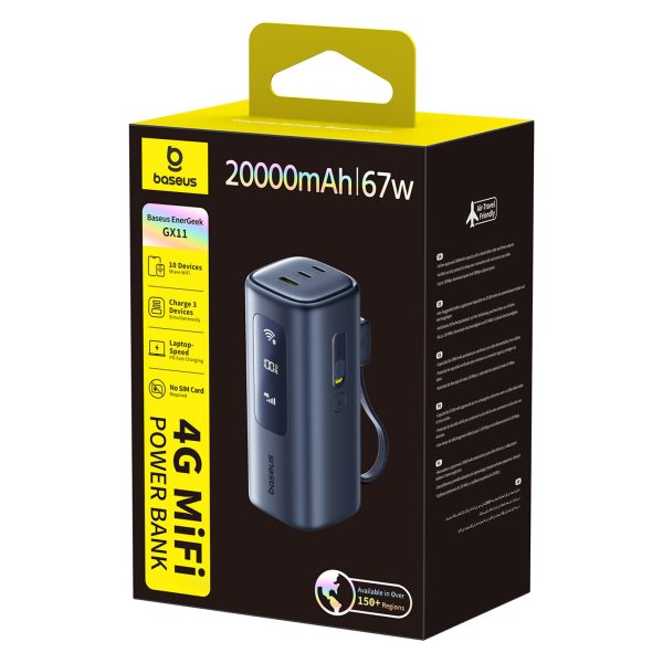 Powerbank 20000mAh USB-A USB-C ar Wi-Fi 67W - melns
