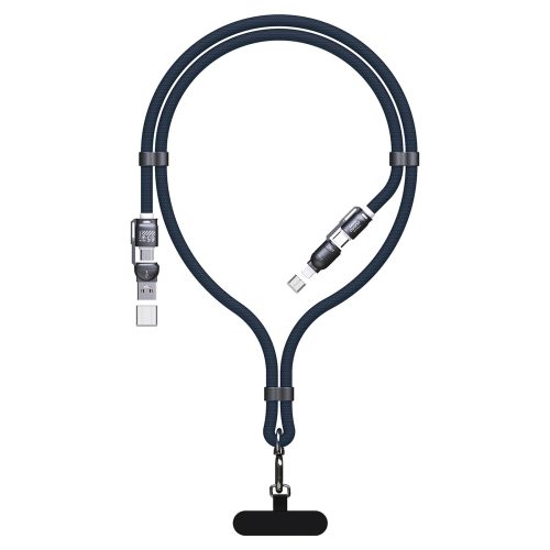 4-in-1 USB-C kabelis ar aukliņu un iPhone Lightning USB-A adapteriem - zils