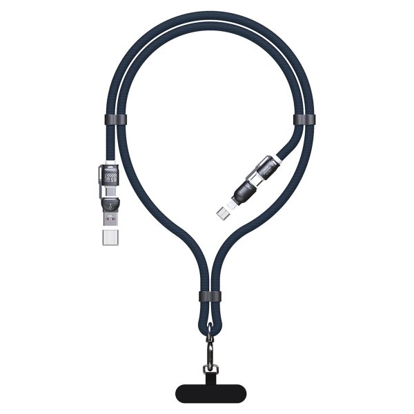 4-in-1 USB-C kabelis ar aukliņu un iPhone Lightning USB-A adapteriem - zils