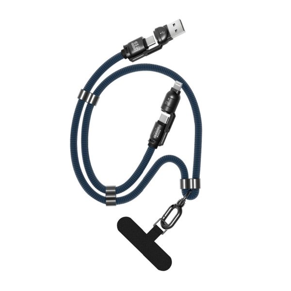 4-in-1 USB-C kabelis ar aukliņu un iPhone Lightning USB-A adapteriem - zils