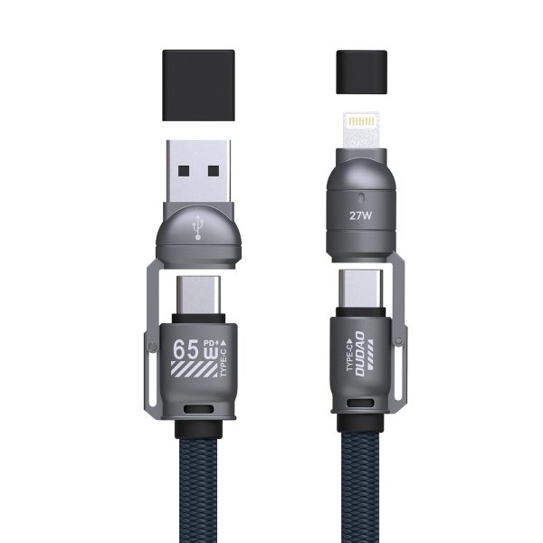 4-in-1 USB-C kabelis ar aukliņu un iPhone Lightning USB-A adapteriem - zils