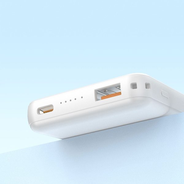 K14S 5000mAh magnētiskais pārnēsājamais akumulators USB-A USB-C 20W - balts