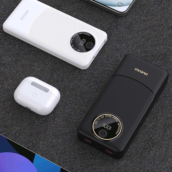 Powerbank K12 10000mAh USB-A USB-C PD 22.5W - balts