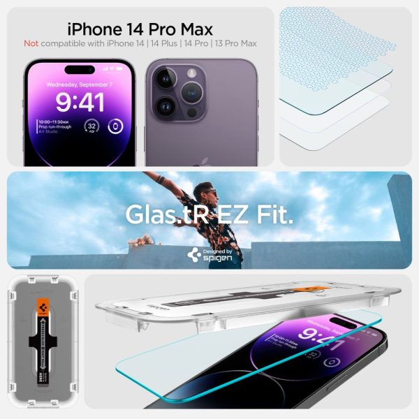 Rūdīts stikls iPhone 14 Pro tālrunim ar Glas.tR EZ Fit aplikatoru - 2 gab.