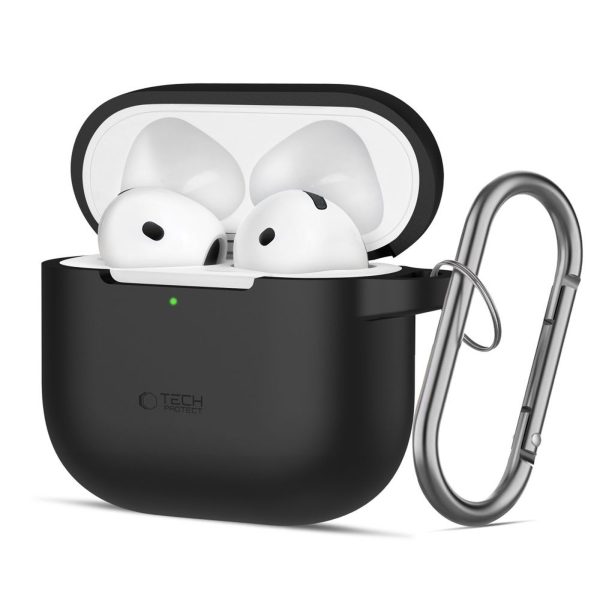 Apple AirPods 4 silikona maciņš ar āķīti - melns