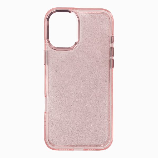 iPhone 16 mirdzošs vāciņš — rozā ar mirdzumiem