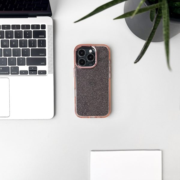iPhone 16 Pro Max mirdzošs vāciņš — rozā ar mirdzumiem