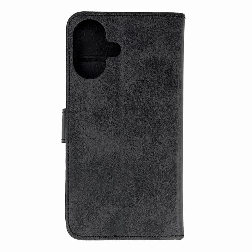 iPhone 16 ādas maciņš ar vāku - melns