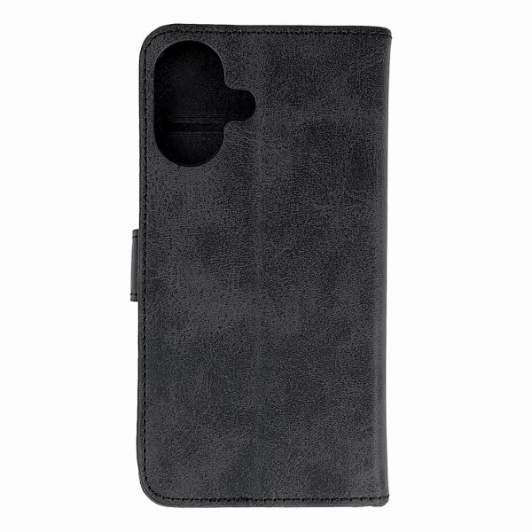 iPhone 16 ādas maciņš ar vāku - melns