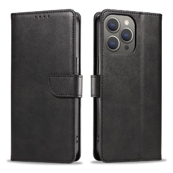 iPhone 16 ādas maciņš ar vāku - melns