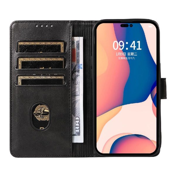 iPhone 16 Pro ādas vāciņš ar vāku - melns