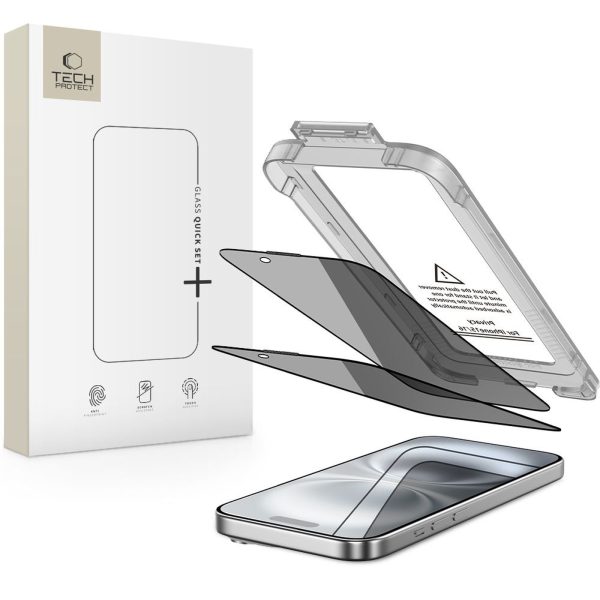 iPhone 15 / 16 Quick Set Spy+ privātuma stikls - 2 gab.