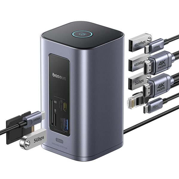1034785-4-stacja-dokujaca-hub-12w1-usb-c-usb-a-hdmi-rj45-baseus-hurtownia-dropshipping.jpg HUB 12-in-1 dokstacija USB-C USB-A HDMI RJ45 SD microSD 4K 60Hz PD 10Gb/s