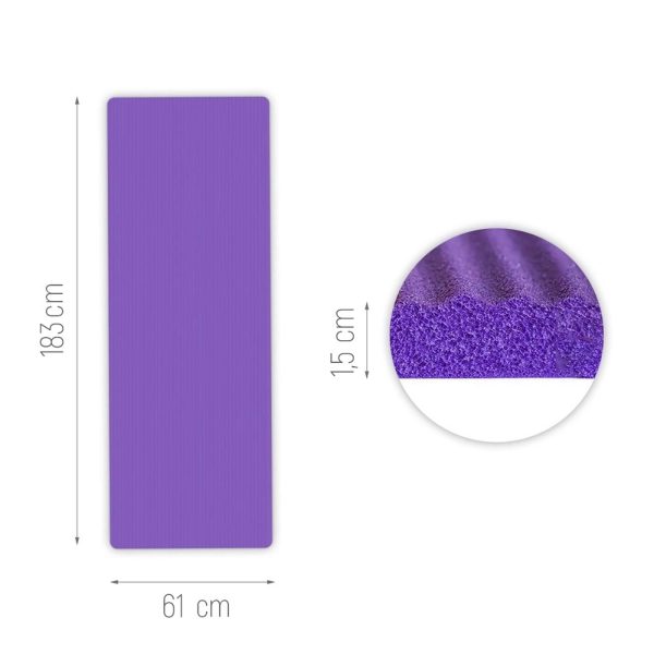 Biezs vingrošanas paklājiņš fitnesa jogas vingrinājumiem 183 x 61 x 1,5 cm - violets