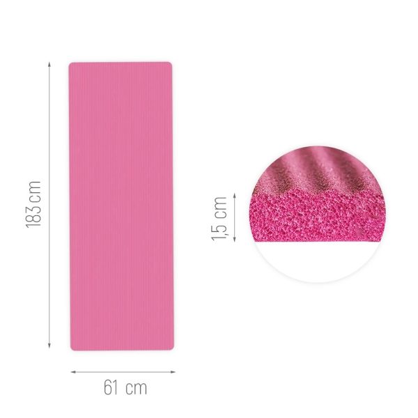 Biezs vingrošanas paklājiņš fitnesa jogas vingrinājumiem 183 x 61 x 1,5 cm - rozā