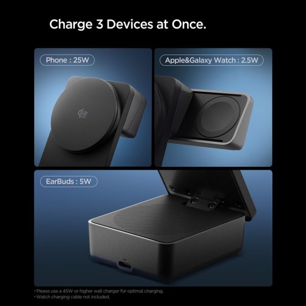 3-in-1 Qi2.2 25W MagSafe magnētiskais bezvadu lādētājs - melns