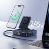 6-in-1 bezvadu uzlādes stacija ar ievelkamiem USB-C kabeļiem 245W - melna