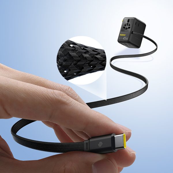 6-in-1 ceļojumu adapteris ar ievelkamu USB-C kabeli 45W - melns