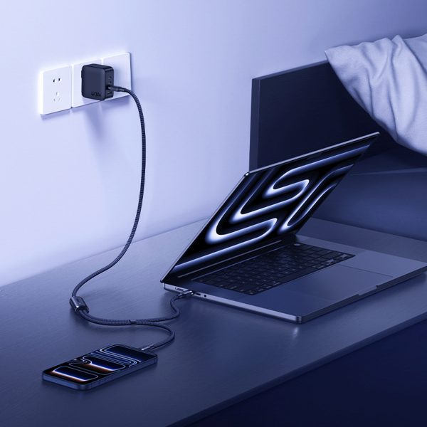 2-in-1 USB-C kabelis - 2x USB-C 140W 1,5 m - melns
