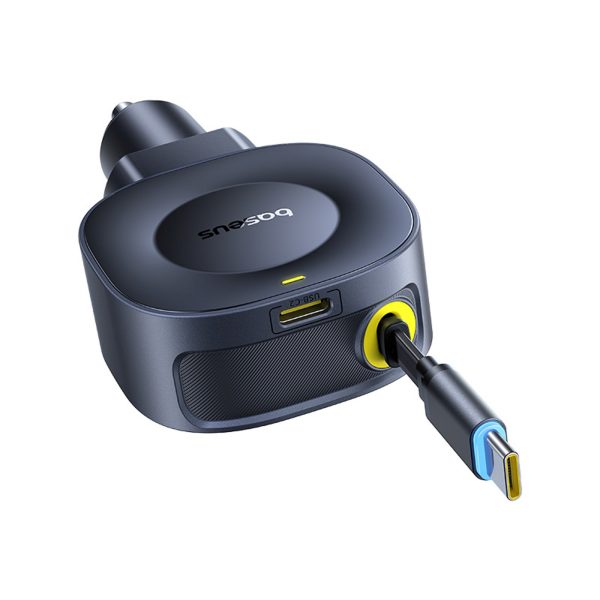 USB-C automašīnas lādētājs ar ievelkamu USB-C kabeli 45W - melns