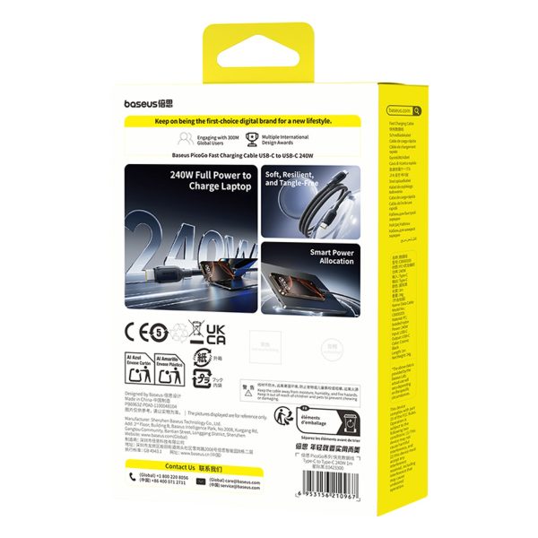 USB-C PicoGo ātrās uzlādes kabelis 240W 1m - melns