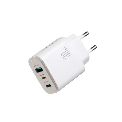 JR-TG6 GaN 30W USB-A USB-C USB-L sienas lādētājs - balts