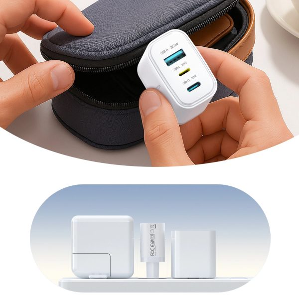 JR-TG6 GaN 30W USB-A USB-C USB-L sienas lādētājs - balts