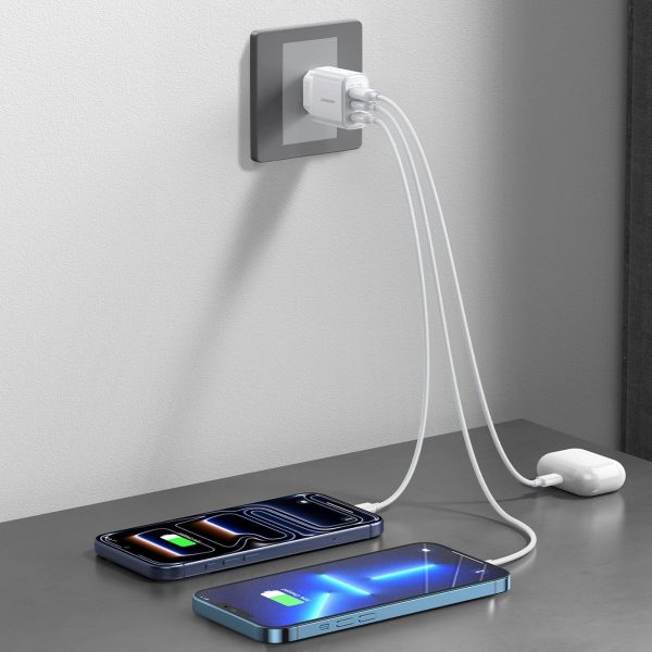 JR-TG6 GaN 30W USB-A USB-C USB-L sienas lādētājs - balts