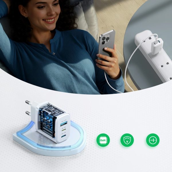 JR-TG6 GaN 30W USB-A USB-C USB-L sienas lādētājs - balts