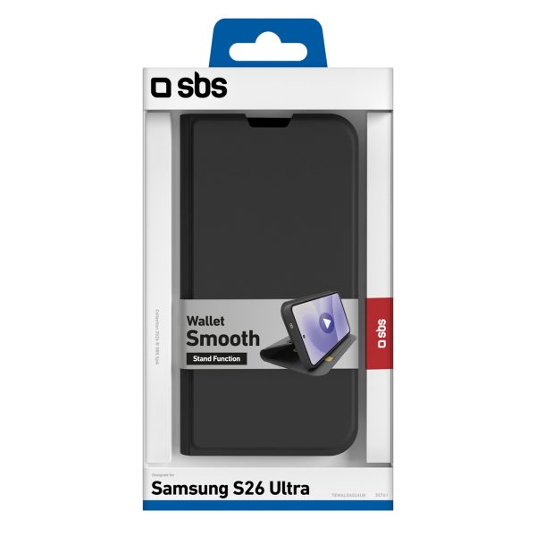 Samsung Galaxy S26 Ultra maciņš ar gludu, atlokāmu vāciņu - melns
