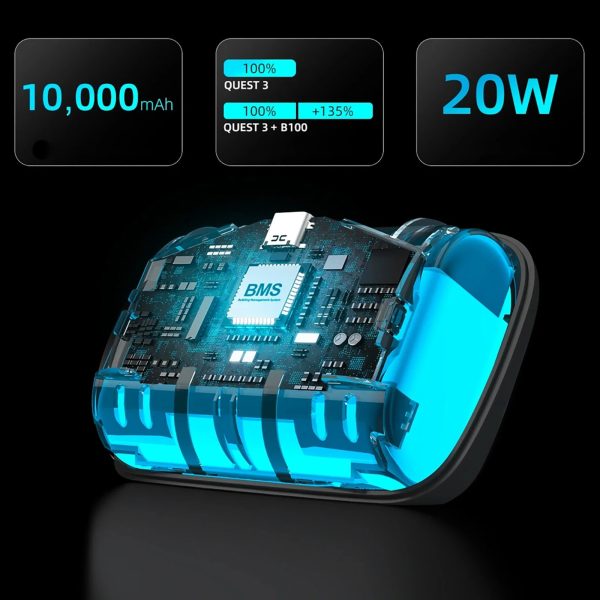 B100 ārējais akumulators Meta Quest S3 Pro un E3 Pro ierīcēm — balts