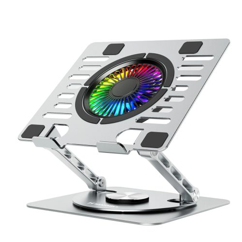 Dzesēšanas statīvs ar 360 grādu rotāciju klēpjdatoram, planšetdatoram, RGB, sudrabs