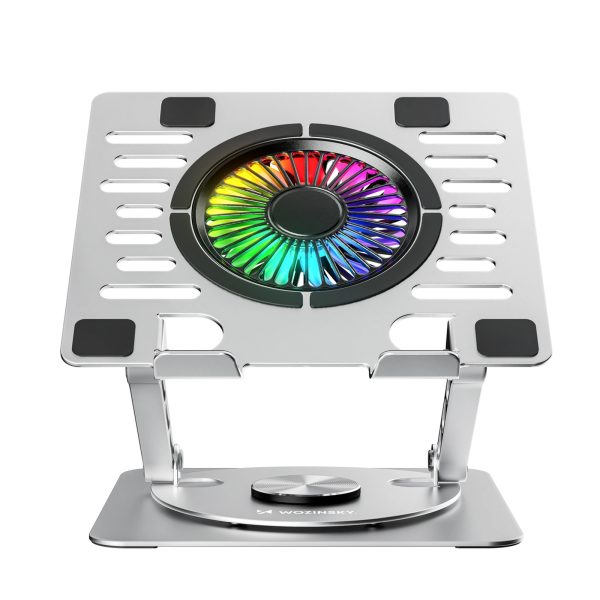 Dzesēšanas statīvs ar 360 grādu rotāciju klēpjdatoram, planšetdatoram, RGB, sudrabs