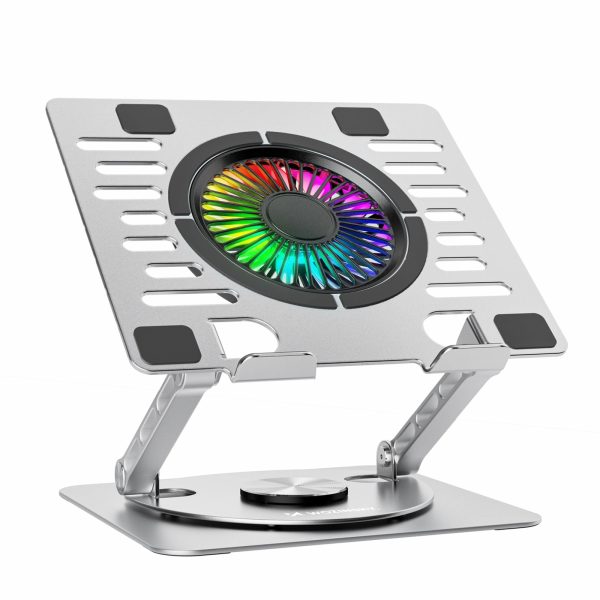Dzesēšanas statīvs ar 360 grādu rotāciju klēpjdatoram, planšetdatoram, RGB, sudrabs