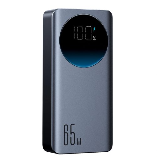 Powerbank 30000mAh USB-A USB-C ar displeju 65W - melns