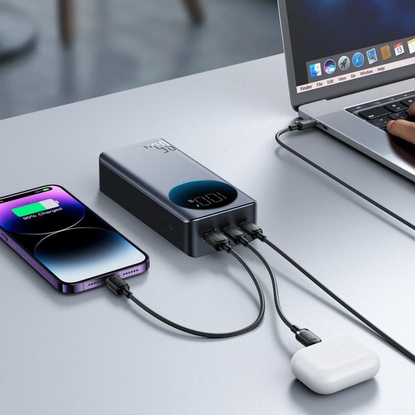 Powerbank 30000mAh USB-A USB-C ar displeju 65W - melns