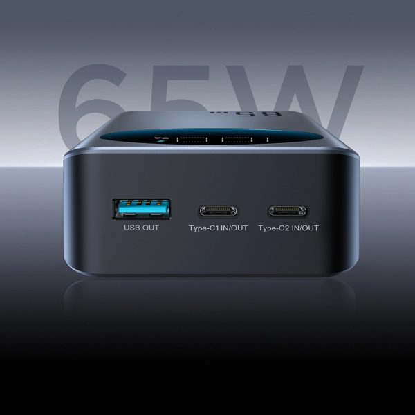 Powerbank 30000mAh USB-A USB-C ar displeju 65W - melns