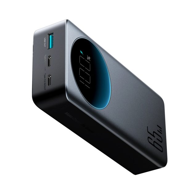 Powerbank 30000mAh USB-A USB-C ar displeju 65W - melns