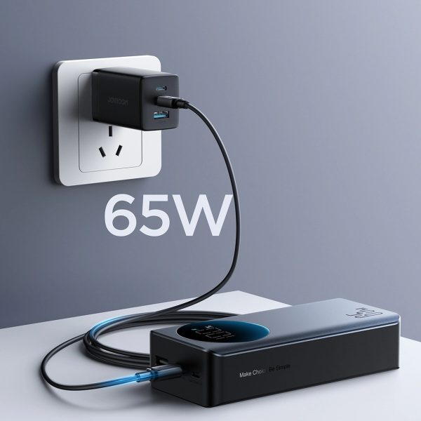 Powerbank 30000mAh USB-A USB-C ar displeju 65W - melns