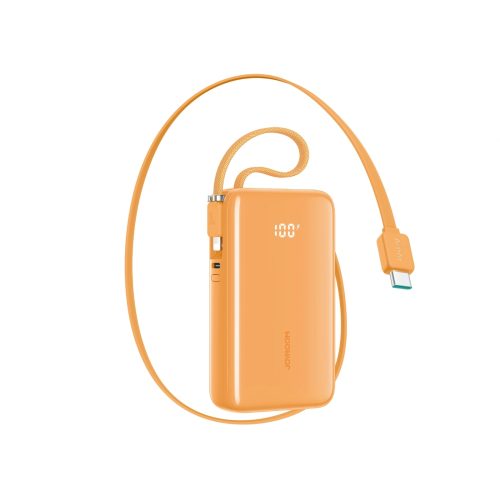 10000mAh Powerbank ar iebūvētu USB-C iPhone Lightning kabeli 35W - oranžs