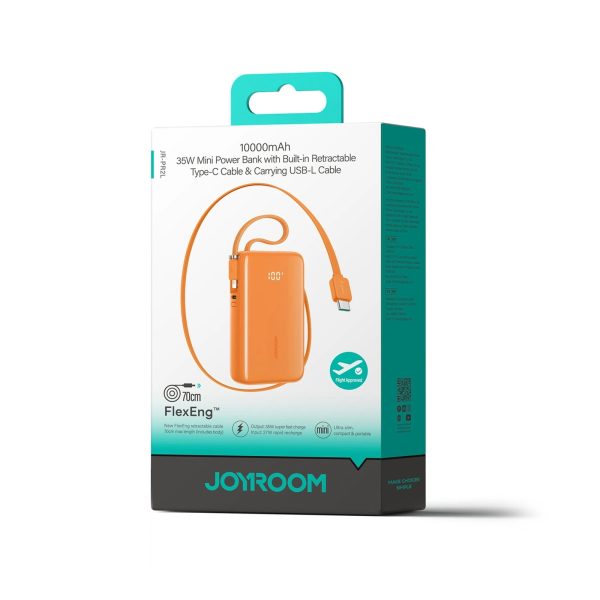 10000mAh Powerbank ar iebūvētu USB-C iPhone Lightning kabeli 35W - oranžs