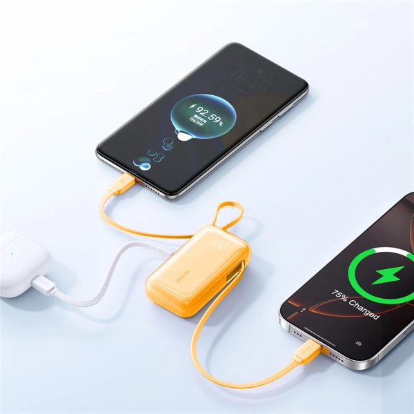 10000mAh Powerbank ar iebūvētu USB-C iPhone Lightning kabeli 35W - oranžs