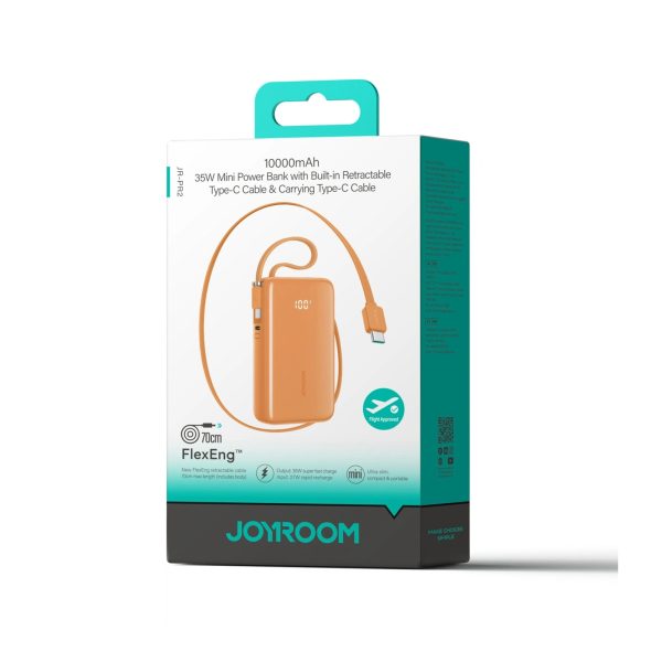 10000mAh Powerbank ar iebūvētiem USB-C kabeļiem 35W - oranžs